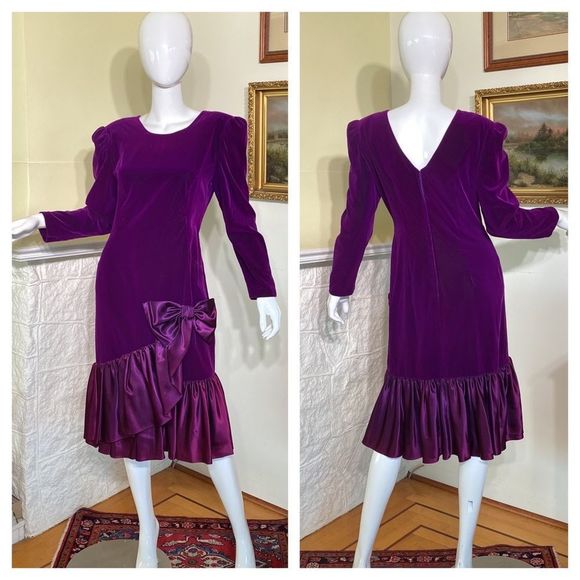 Orite Dresses & Skirts - Orite Petite 80’s Velvet & Satin Party Dress